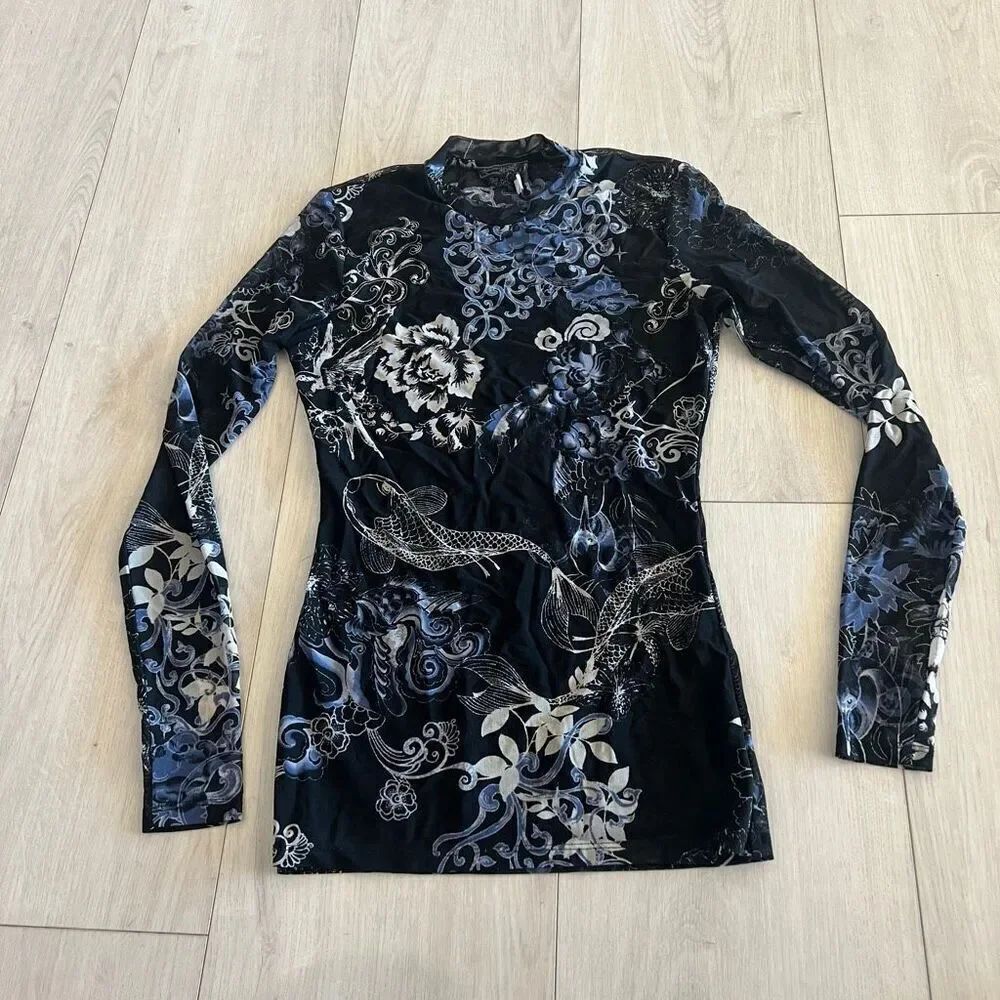 Johnny Was OLIVIA LONG SLEEVE MESH TOP size xs